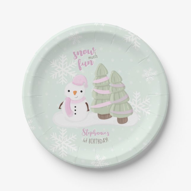 Platos de papel de Navidad de muñeco de nieve (Anverso)