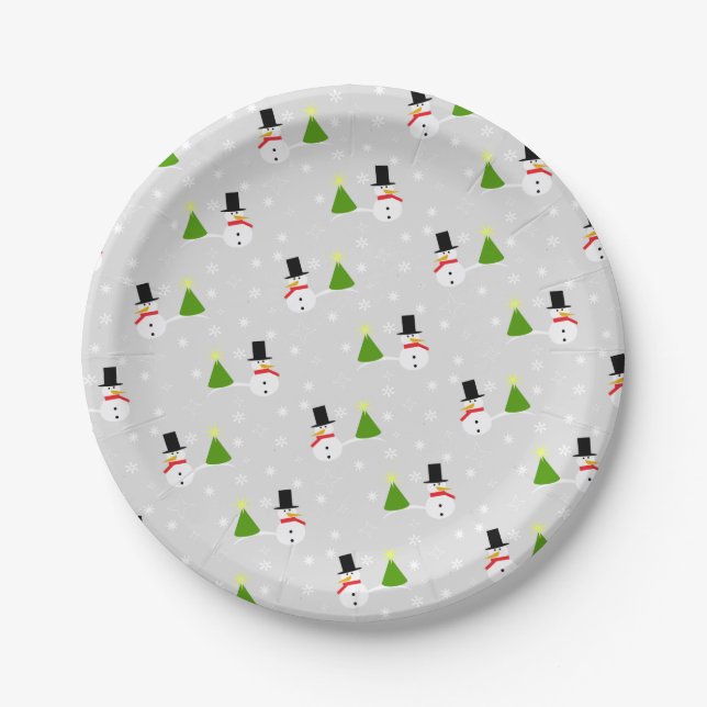 Platos de papel de Navidad de muñecos de nieve (Anverso)