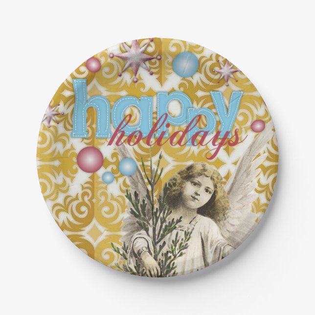 Platos de Papel de Navidad, Felices Fiestas Ángel (Anverso)