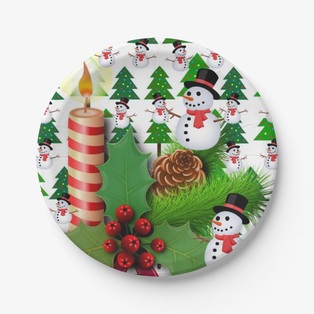 Platos de Papel de Navidad, Feliz Navidad Muñeco d (Anverso)