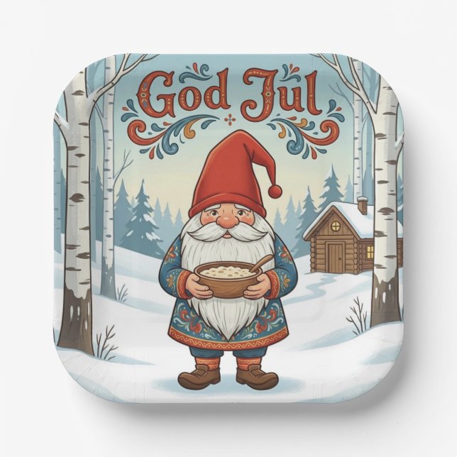Platos de papel de Navidad Norwegian Nisse God Jul (Anverso)