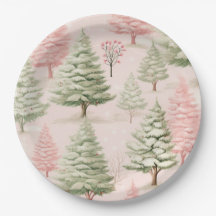 Platos de papel de Navidad rosados