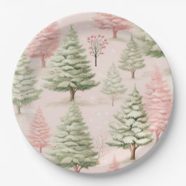 Platos de papel de Navidad rosados
