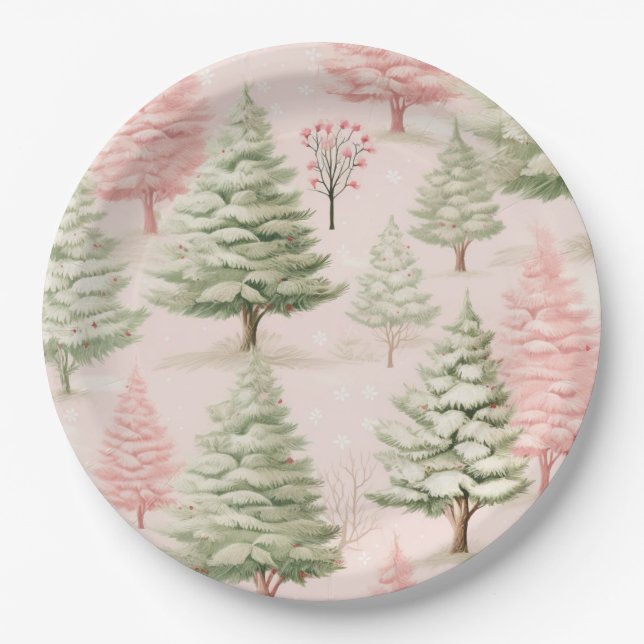 Platos de papel de Navidad rosados (Anverso)