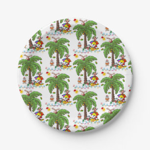 Platos de papel de Navidad, Santa Claus Beach Bum