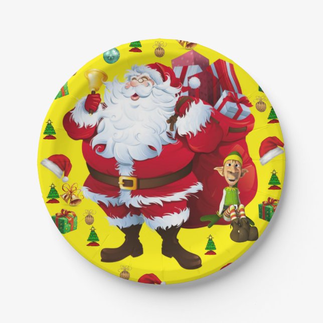 Platos de Papel de Navidad, Santa, Duende (Anverso)