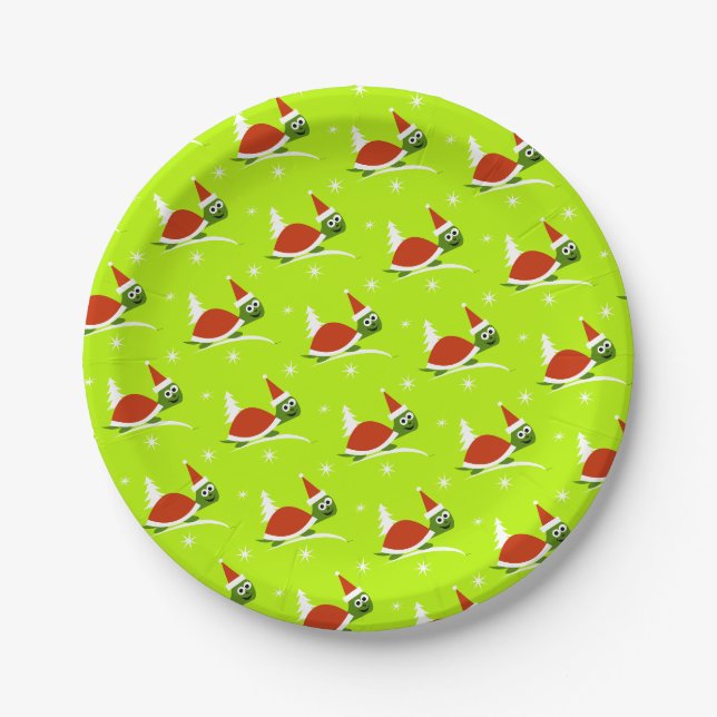 Platos de Papel de Navidad Tortuga Santa (Anverso)