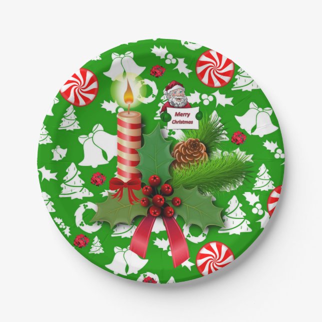 Platos de Papel de Navidad, Vela, Menta Piperita (Anverso)