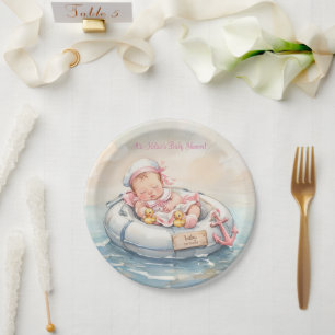 Platos de papel de niña marinera rosa