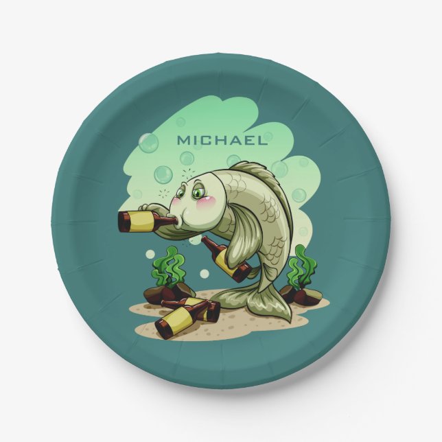 Platos de papel de nombre para peces personalizado (Anverso)