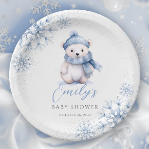 Platos de Papel de Oso Polar Azul de Invierno