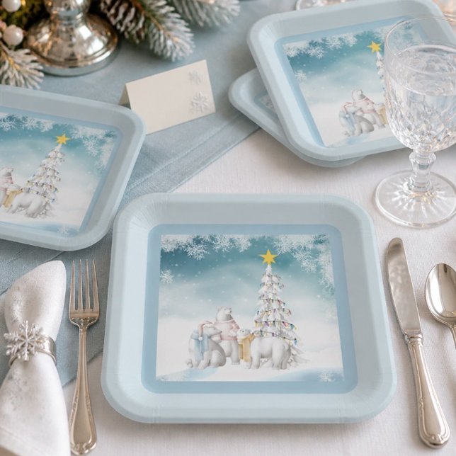 Platos de papel de oso polar de Navidad (Subido por el creador)