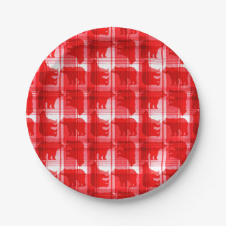 Platos de papel de osos rojos y de felpa