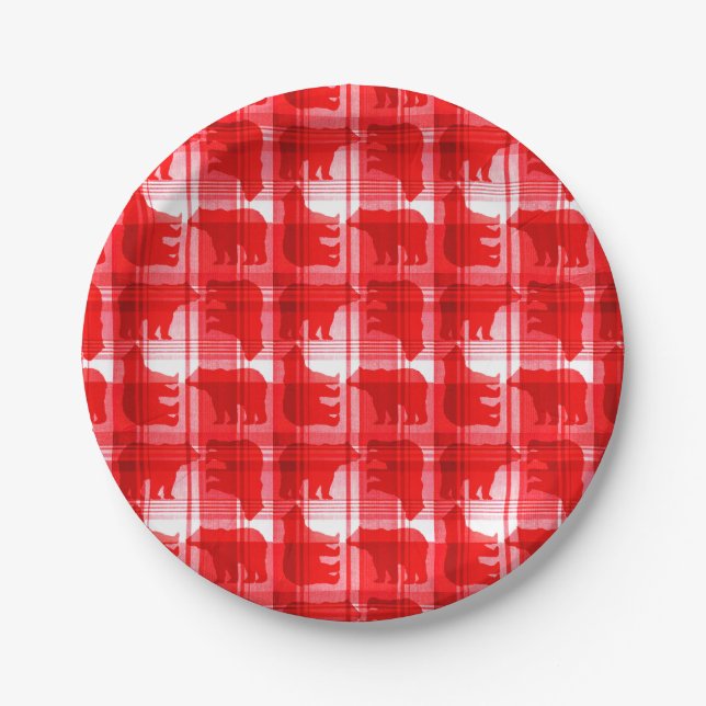 Platos de papel de osos rojos y de felpa (Anverso)