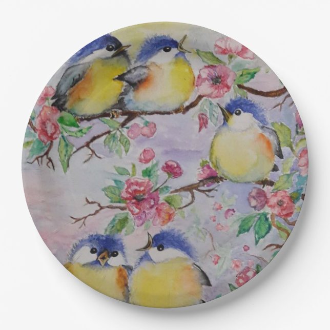 Platos de Papel de Pájaros de Primavera (Anverso)