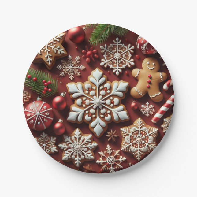 Platos de papel de pan de jengibre de Navidad. (Anverso)