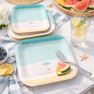 Platos de Papel de Paraguas de Playa con Acuarela 