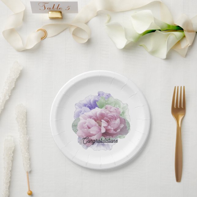 Platos de papel de peonías para felicitaciones de  (Boda)
