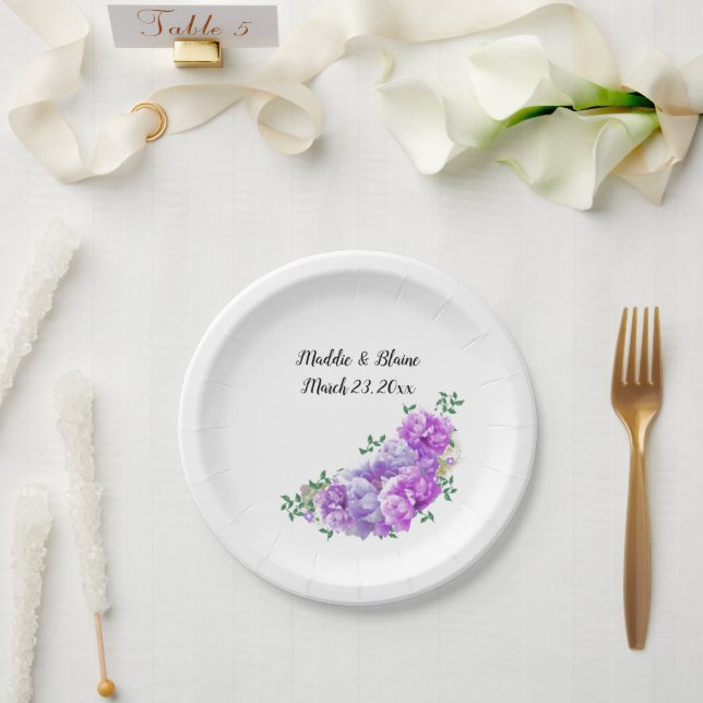 Platos de papel de peonías púrpuras para flores de (Boda)