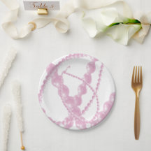 Platos de papel de perlas rosadas elegantes