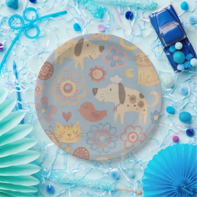 Platos de Papel de Perritos Diseñador - Suministro (Fiesta)