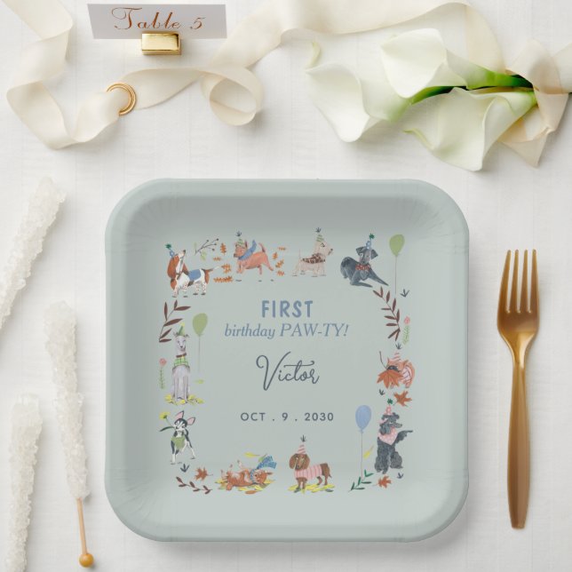 Platos de papel de perritos lindos para fiesta de  (Boda)