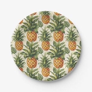 Platos de Papel de Piña Tropical para Fiestas y Me