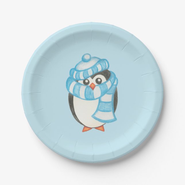 Platos de Papel de Pingüino Adorable (Anverso)