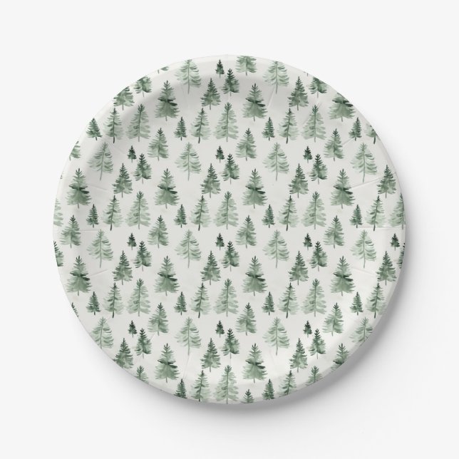 Platos de papel de pino acuarela Bosque Bosque  (Anverso)