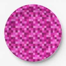 Platos de papel de píxeles rosados de fiesta, Plat