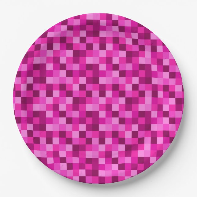 Platos de papel de píxeles rosados de fiesta, Plat (Anverso)
