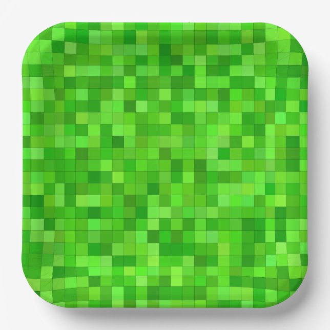 Platos de Papel de Píxeles Verdes, Fiesta de Const (Anverso)