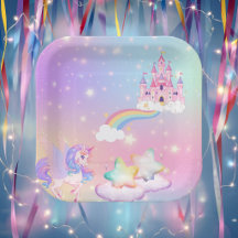 Platos de papel de princesa unicornio pastel