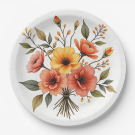 Platos de papel de ramo de flores de otoño
