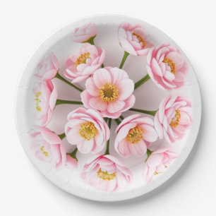 Platos de papel de ranúnculos rosados modernos de