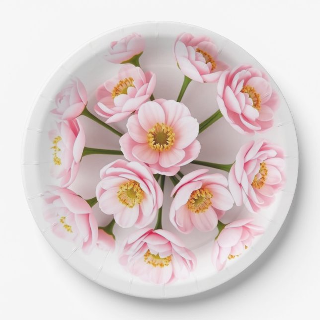 Platos de papel de ranúnculos rosados modernos de  (Anverso)