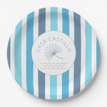 Platos de papel de rayas azules personalizados