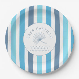 Platos de papel de rayas azules personalizados