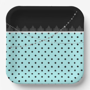 Platos de papel de rayas azules y negras