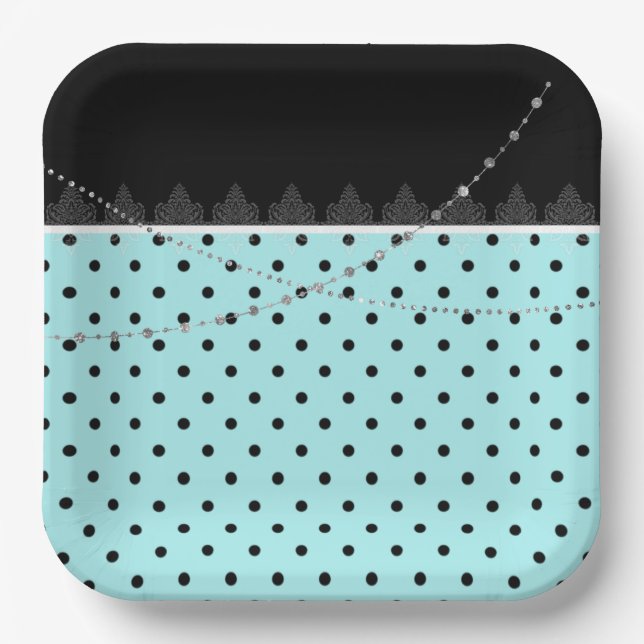 Platos de papel de rayas azules y negras (Anverso)