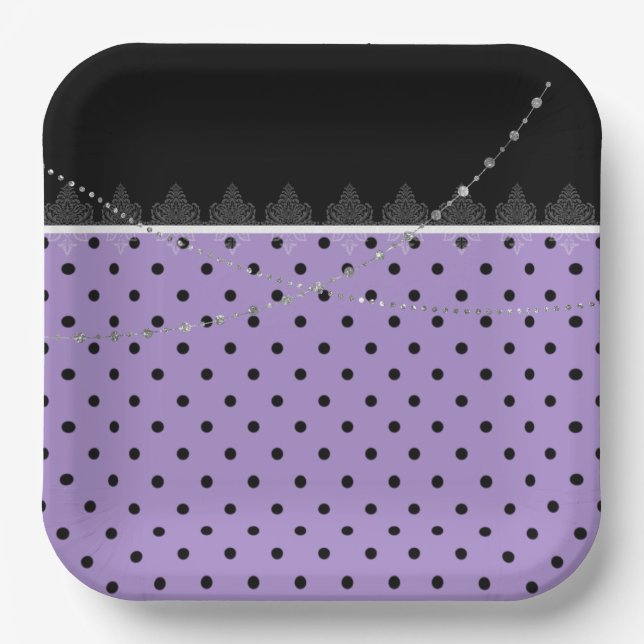 Platos de papel de rayas moradas y negras (Anverso)