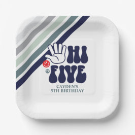 Platos de papel de rayas retro HI FIVE