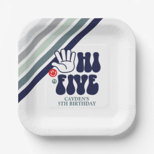 Platos de papel de rayas retro HI FIVE
