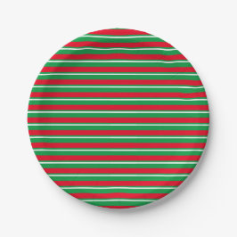 Platos de papel de rayas verdes blancas y rojas de