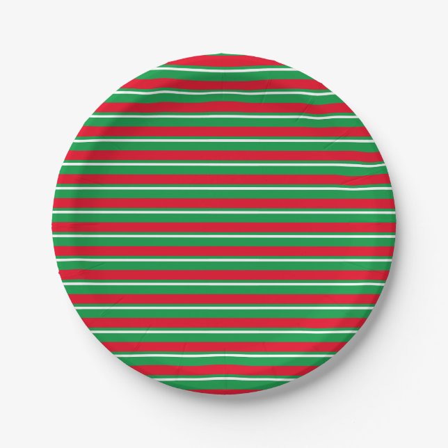 Platos de papel de rayas verdes blancas y rojas de (Anverso)