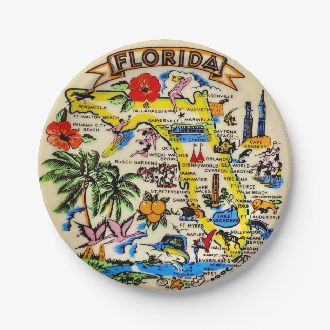 Platos de papel de recuerdo de Florida (Anverso)