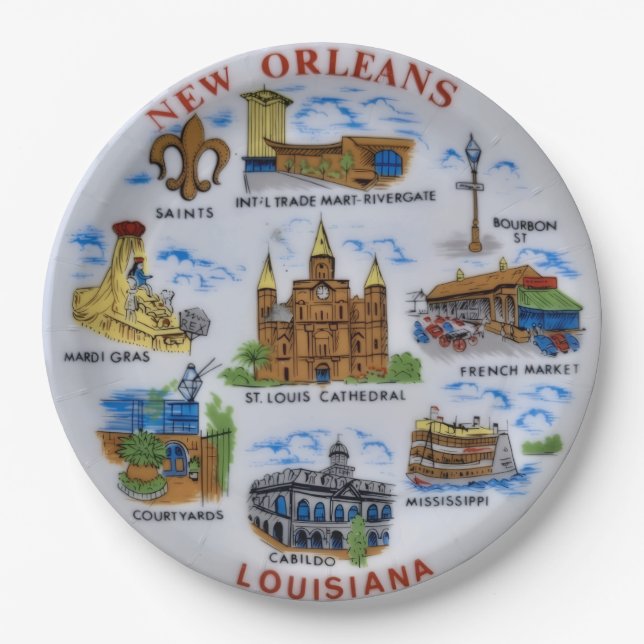 Platos de papel de recuerdo de Nueva Orleans (Anverso)