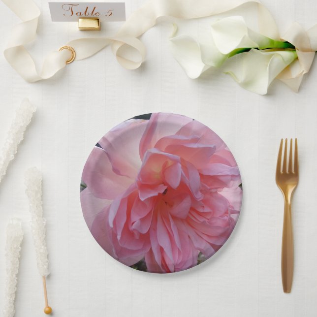 Platos de papel de rosas rosadas para tu fiesta o  (Boda)