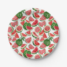 Platos de Papel de Sandía con Acuarela – Fiesta de