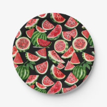 Platos de Papel de Sandía con Acuarela – Fiesta de